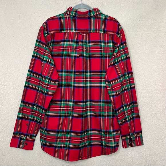 Land’s End 100% Cotton Soft Flannel Button Down Shirt-Men’s L-Red/Green-Winter - Picture 7 of 11